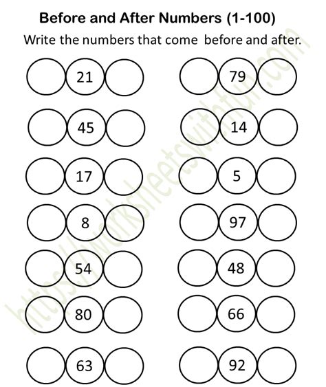 Mathematics Preschool Before After Between Worksheet 3 1 100