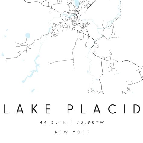 Lake Placid New York Digital Art Map Digital Print Poster Blue And