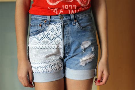 Diy Lace Denim Shorts A Cup Of Style