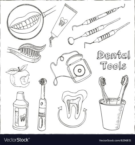 Doodle Style Dentist Equipment Sketch Royalty Free Vector