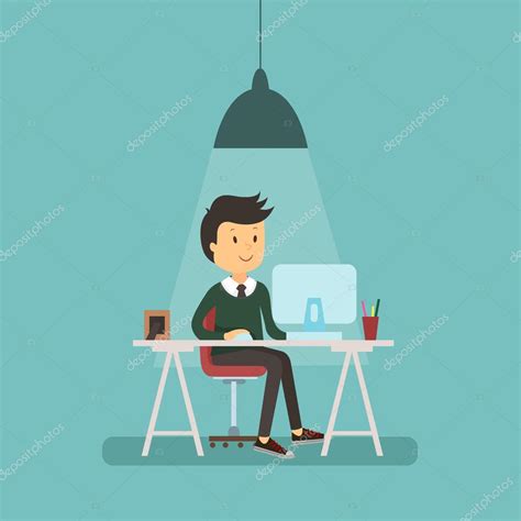 People Work In Office Design Flat Business Man Computer Worker