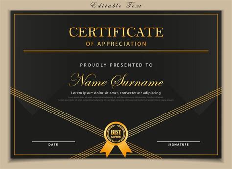 Certificado De Diploma Preto De Luxo Com Linha Dourada Por Design Vetorial Vetor Premium