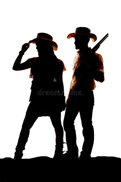 Silhouette Cowboy Cowgirl Gun Look Side Stock Image Image Of