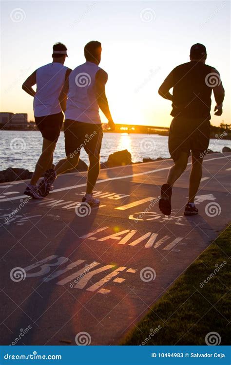 Men Jogging At The Beach At Sunset Stock Image Image Of Nature Male