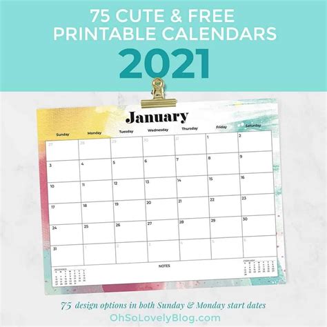 2021 Calendar Printable Cute Best Calendar Example