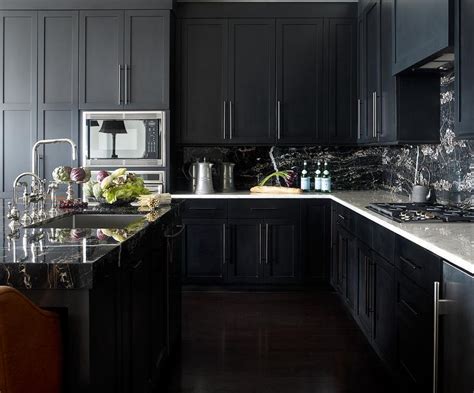 Noir Kitchen Cabinets With White Marble Countertops Contemporary