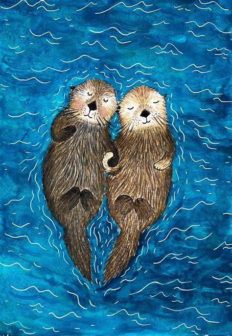 Otters Holding Hands Otters Holding Hands Otter Art Otters
