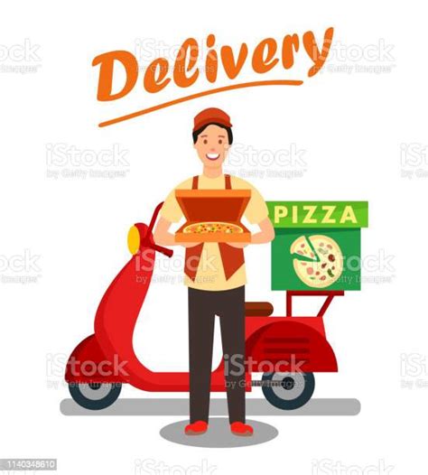 Pizza Delivery Man Cartoon Vector Illustration Stock Illustration