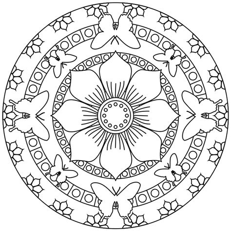 Coloriage mandala fleurs sympathique et dessin gratuit à imprimer. Mandala papillons et fleurs - Mandalas - Coloriages difficiles pour adultes