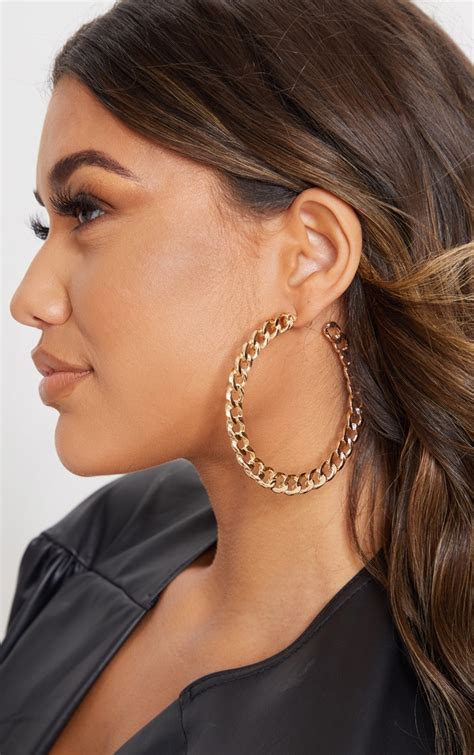 gold chunky chain large hoop earring prettylittlething