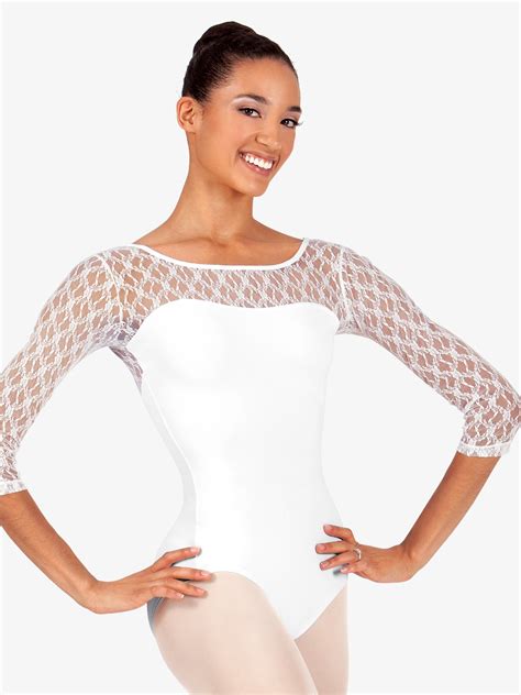 Womens Lace 34 Sleeve Compression Leotard 34 Sleeves Baltogs