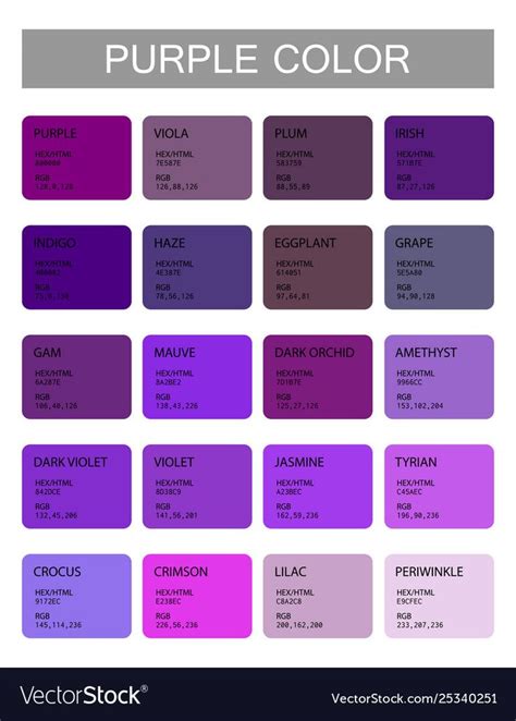 Purple Color Codes And Names Selection Of Colors For Design Interior Or Illustration Poster