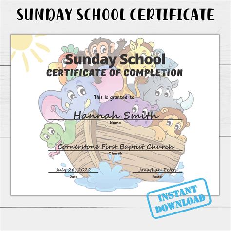 Printable Sunday School Certificate Of Completion Sunday School