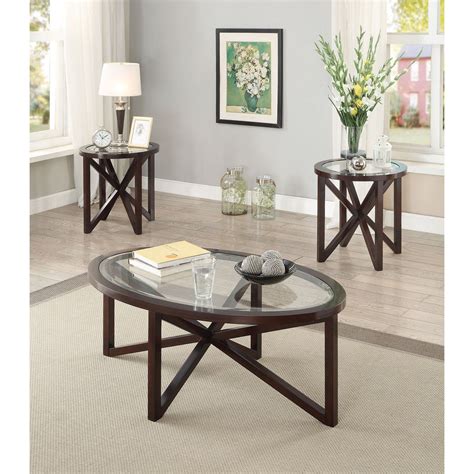 Coaster Furniture 3 Piece Glass Top Coffee Table Set Brown Tempered Glass Table Top 3 Piece