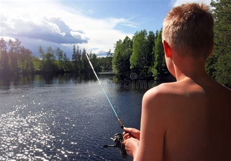 Boy Fishing At A Lake Stock Image Image Of Fishing Pond 35586837