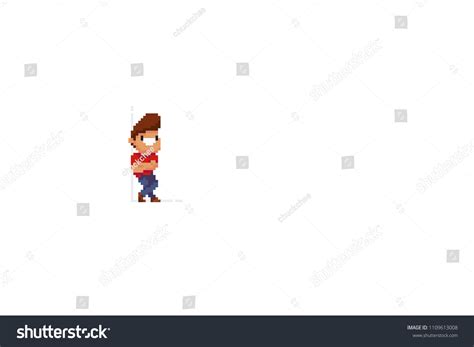 Pixel Art Male Character Leaning On Stock Vector Royalty Free