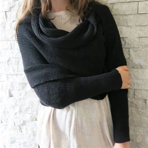 Trendy Knitted Sweater Scarf With Sleeves Odell S House
