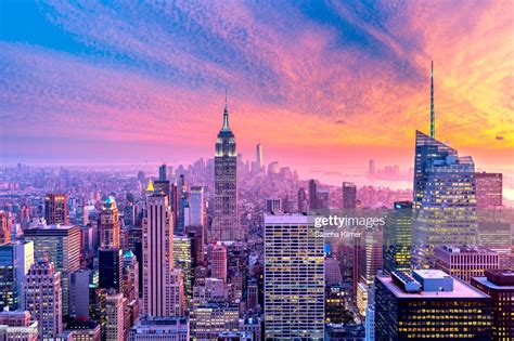 Colorful Sunset Above New York City High Res Stock Photo Getty Images
