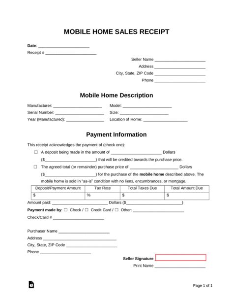 Free Mobile Home Sale Receipt Template Pdf Word Eforms
