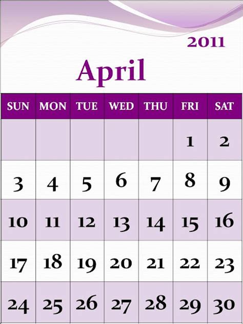 Njyloolus April Calendar Template