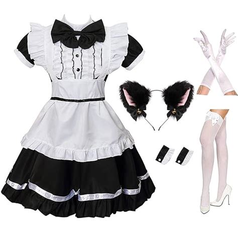 GRAJTCIN Women S Sissy Maid Outfit Furry Cat Ear Lolita Dress Anime Cosplay Halloween Costume