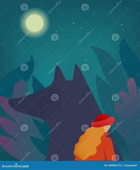 little red riding hood and wolf in the dark forest vector illustration stock vector