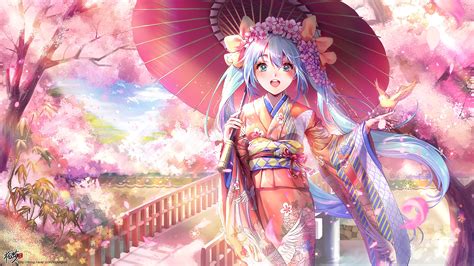 Anime Girl Kimono Cherry Blossom 4k 72 Wallpaper Pc Desktop