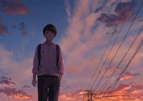 School Uniform Sky Scenic Walking Anime Boy Resolution Anime