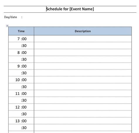 Daily Schedule Template Word Great Daily Event Schedule Template Free