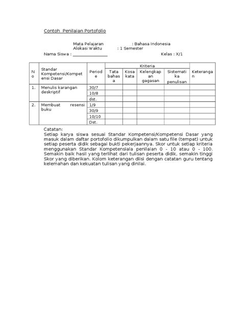 Detail Contoh Penilaian Portofolio Koleksi Nomer