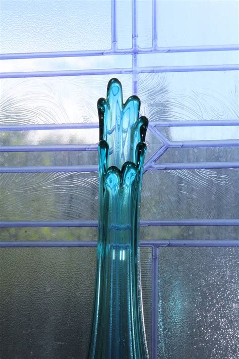 Large Blue Swung Glass Vase 13 75 Vintage Mid Century Modern