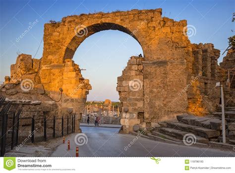 Vespasian Gate To The Ancient City Of Side Editorial Stock Photo