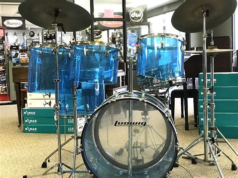 7pc Vintage Ludwig Vistalite Drums 70s Blue Acrylic Reverb