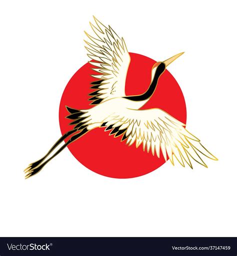 Japanese Crane Bird Isolate On A White Background Vector Image On