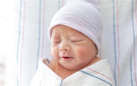 Newborn Infant Baby Boy Lying In A Hospital Bed Stock Image Image Of