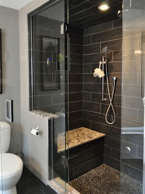 The bold and brash black and white marble. Create a feeling of bathroom space: Floor to ceiling ...