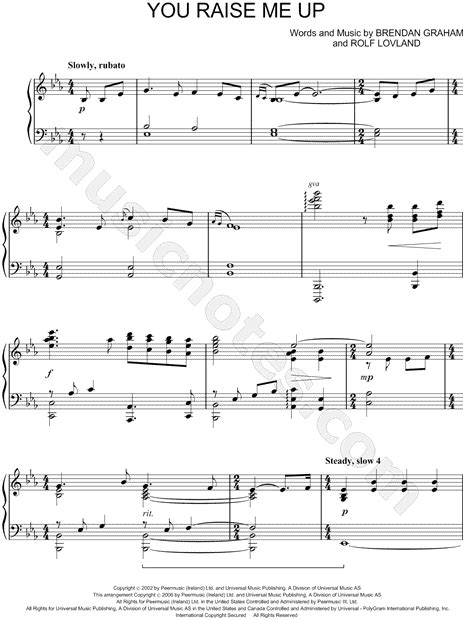 Josh Groban You Raise Me Up Sheet Music Notes Chords Download Printable Piano Vocal Guitar Pdf