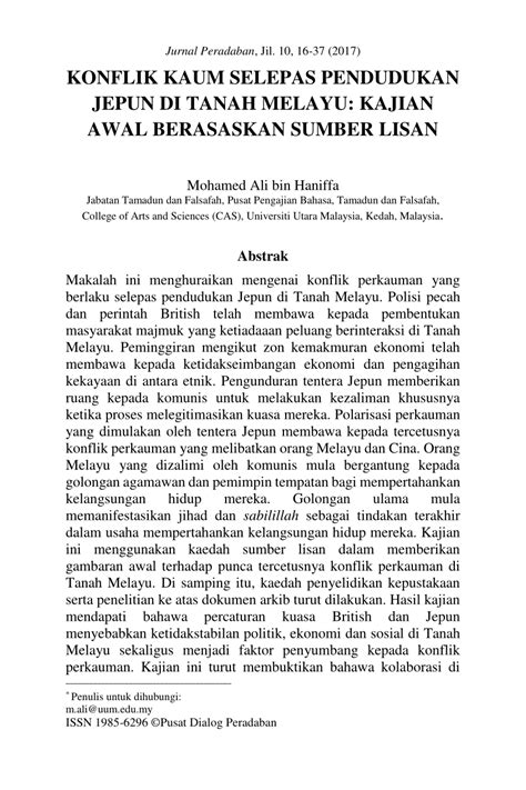 Penjajahan di tanah melayu oleh britishdan jepun telah membawa kepada tercetusnya konflik yang berpanjangan khususnya antara melayu dan cina. (PDF) KONFLIK KAUM SELEPAS PENDUDUKAN JEPUN DI TANAH ...