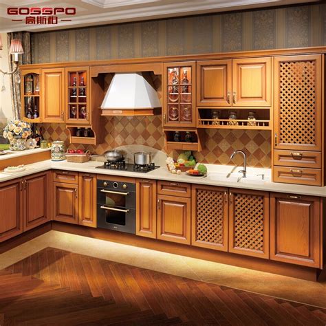 China Holistic Kitchen Furniture Design Solid Teak Wood Kitchen Cabinet
