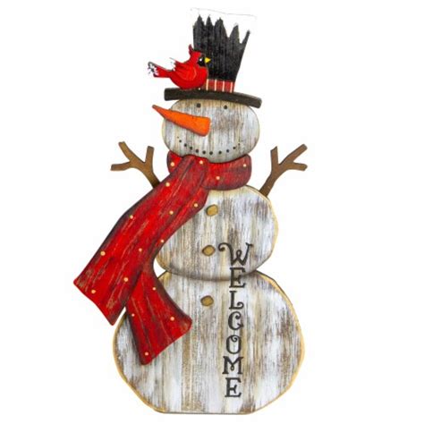 Northlight 12 Snowman With Cardinal Welcome Sign Wooden Christmas