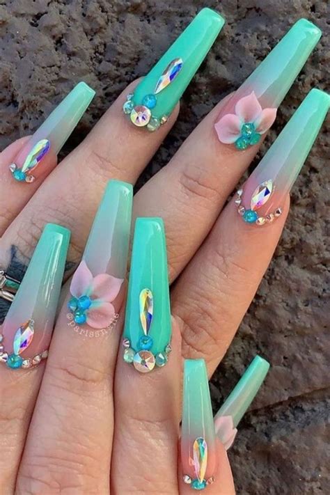 32 Beautiful Coffin Acrylic Nails With Flower For May Nails