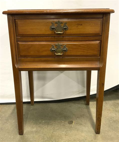 At Auction Vintage Cherry Wood Nightstand W 2 Drawers