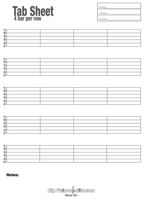 Pprintable Blank Guitar Tab Sheet Music Template Printable