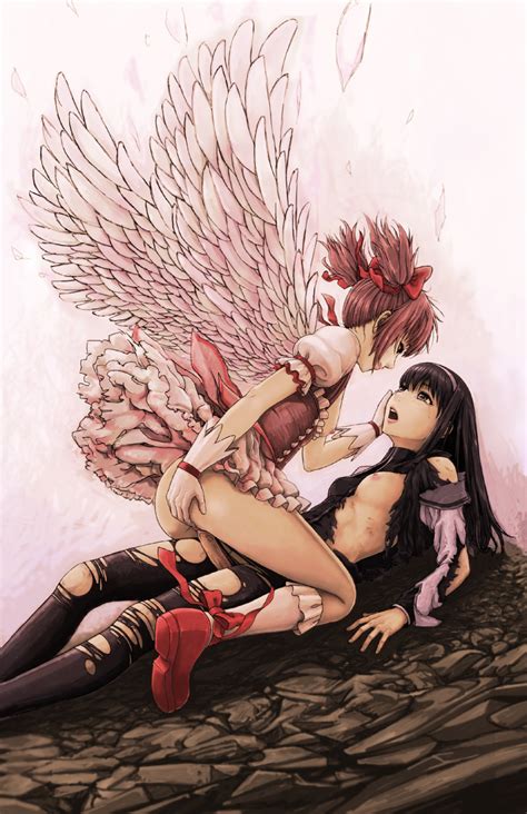 Rule 34 Akemi Homura Angel Wings Ass Black Hair Blush