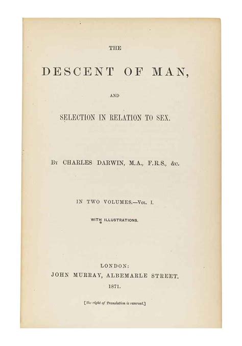 Darwin Charles Robert 1809 1882 The Descent Of Man And Selection In Relation To Sex London