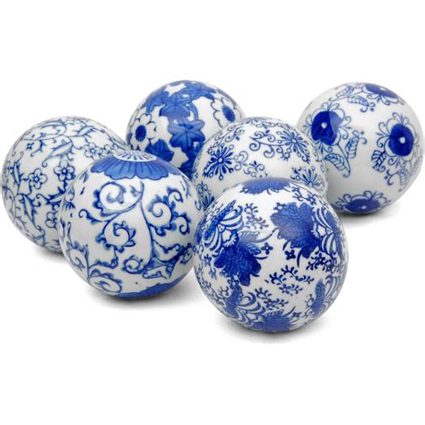 Oriental Furniture 3 Blue And White Decorative Porcelain Ball Set 6