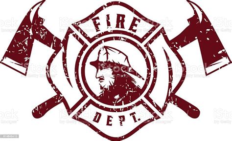 Grunge Emblem Of Fire Department With Fireman Stock Illustration