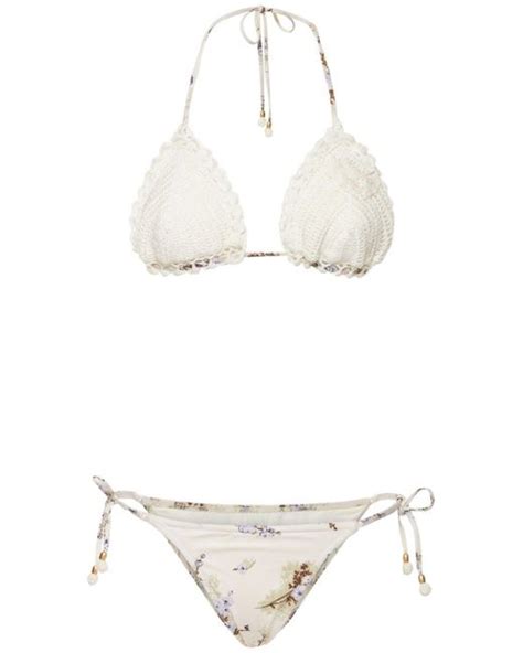 Zimmermann Jude Crochet Triangle Bikini In White Lyst