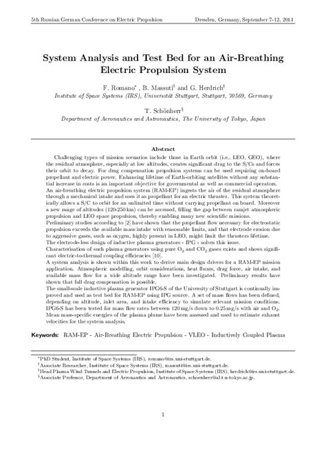 pdf system analysis and test bed for an air breathing electric propulsion system georg