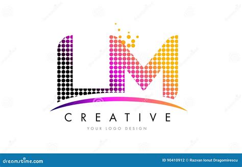 Lm L M Letter Logo Design With Magenta Dots And Swoosh Stock Vector